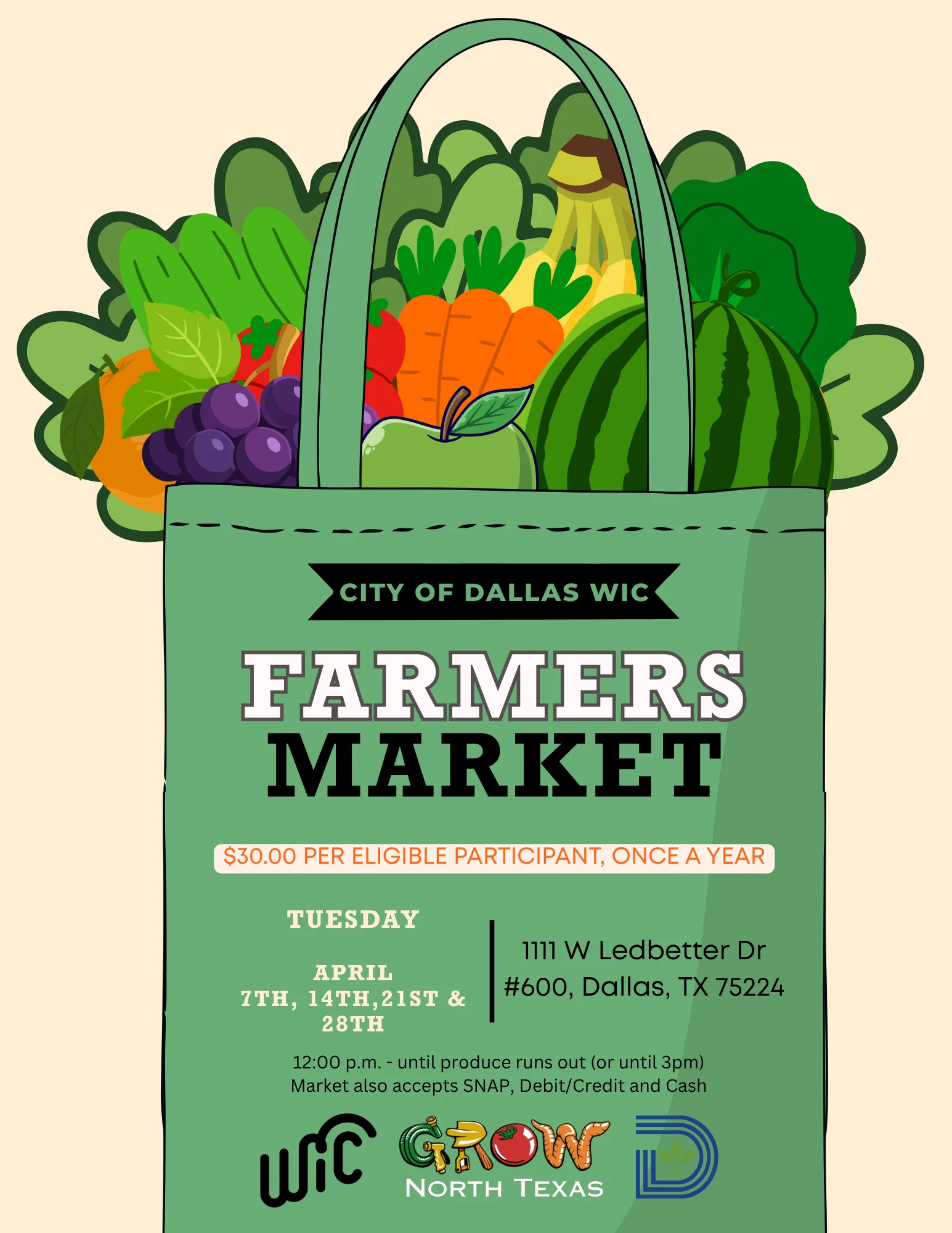 Farmers Market April 7th, 14th, 21st & 28th